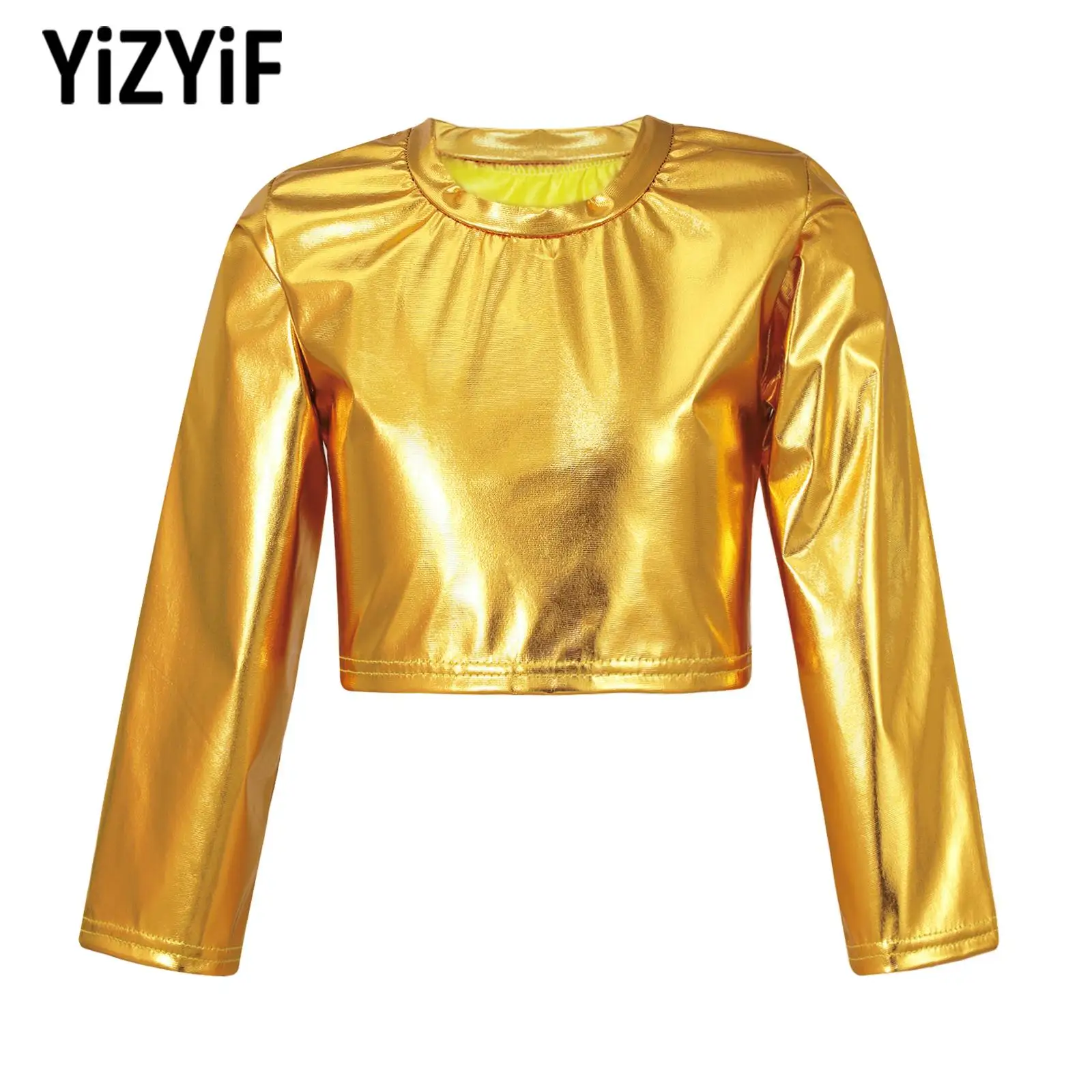 Детский танцевальный топ футболки джазовая Одежда для танцев детский Блестящий