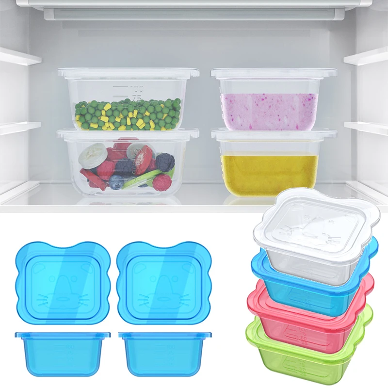 

4pcs Baby Food Storage Snack Containers Baby Learning Dishes Auxiliary Bowl Portable Sealed Storage Boxs Can Microwave BPA Free