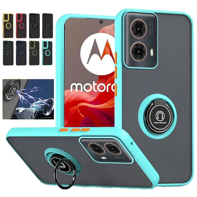 Бронированный матовый чехол для Motorola Moto G35 G55 G75 G85 5G G04 G04S G14 G24 G34 G54 Cover Ring Stand Holder