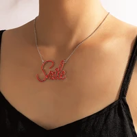docona charms red rhinestone smile letters pendant necklace for women fashion heart mom chain choker ladies jewelry collar