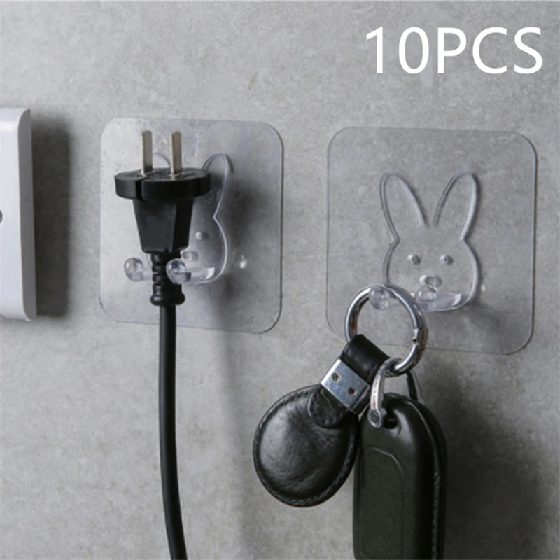 

10 шт. прозрачный мультяшный кролик-образный силовой крючок, фиксирующий самоклеящийся пробойник без отверстий, прочные Кухонные гаджеты дл...