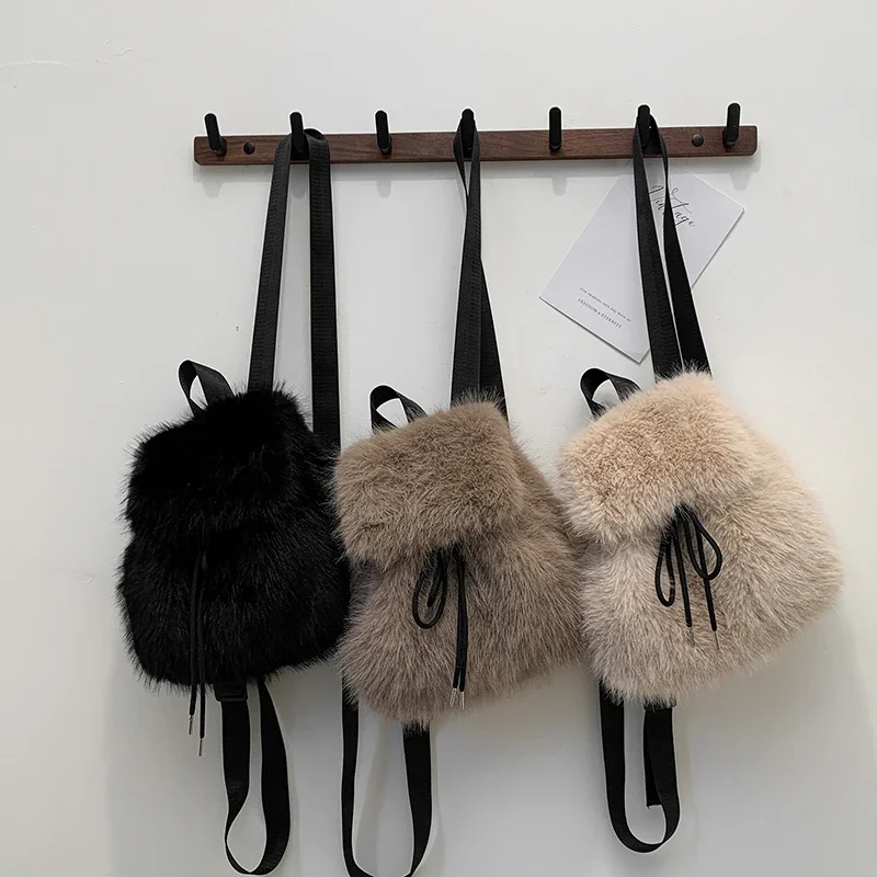 Повседневные новые плюшевые модные рюкзаки из искусственного кроличьего меха