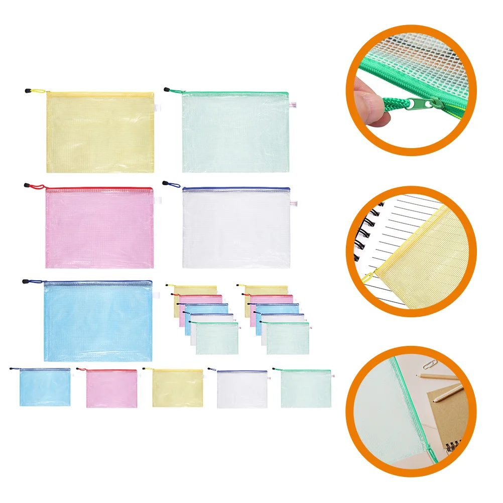 

Мешочек для документов, застежки-молнии, учебные принадлежности, Сетчатый Дизайн, файл, канцелярские принадлежности, сумка для хранения бумаги, 24 шт.