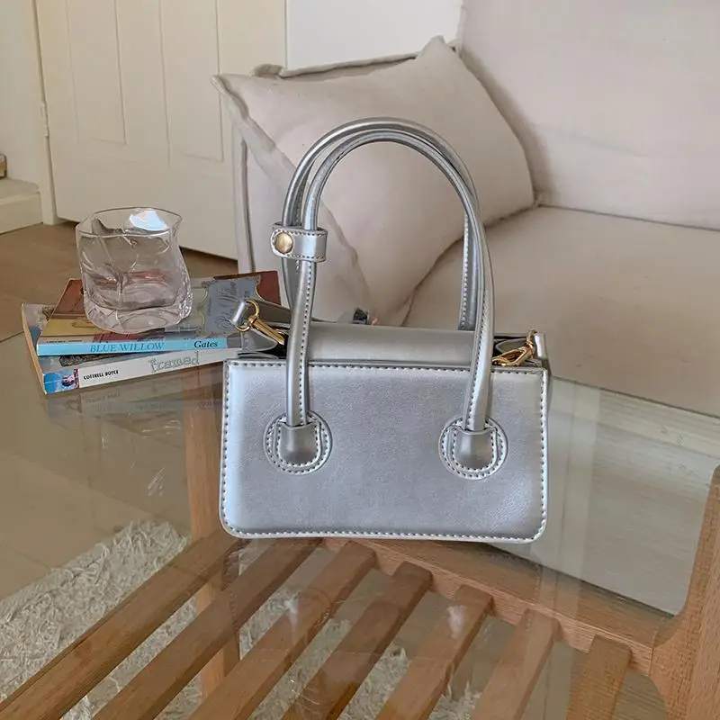 

Сумка на плечо для женщин 2023, модная Серебристая сумка для подмышек, однотонная Сумка-тоут, модная повседневная сумка через плечо, женская сумка