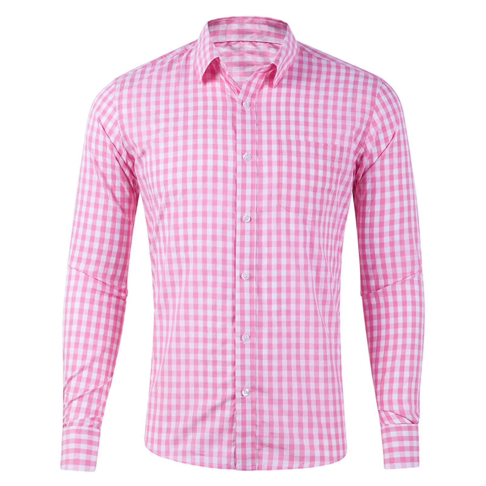 

Shirt For Men Casual Spring And Autumn Plaid Print Single Button Pocket Turn Down Collar Long Sleeve Shirt Vintage Clothes Male