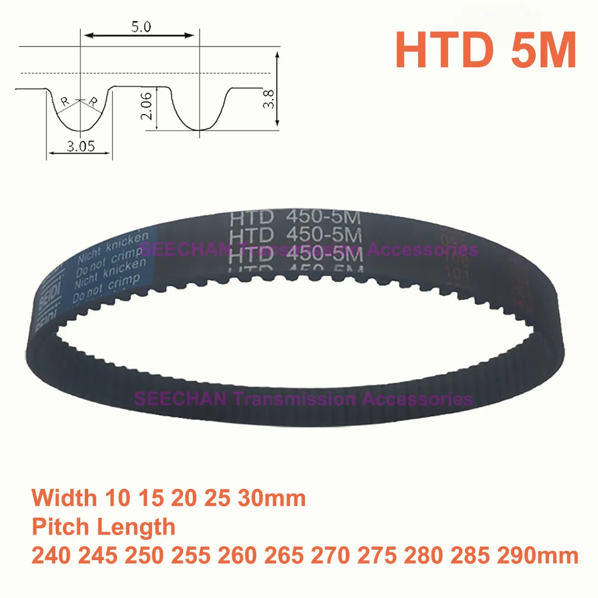 

HTD 5M Rubber Timing Belt Width 10 15 20 25 30mm Synchronous Belt Pitch Length 240 245 250 255 260 265 270 275 280 285 290mm