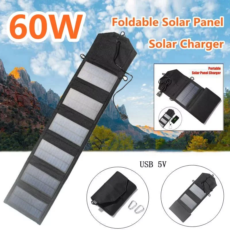 

60W Foldable Solar Panel USB 5V Solar Charger Portable Panel Solar Solar Cells Outdoor Mobile Power Charger for Camping Hiking