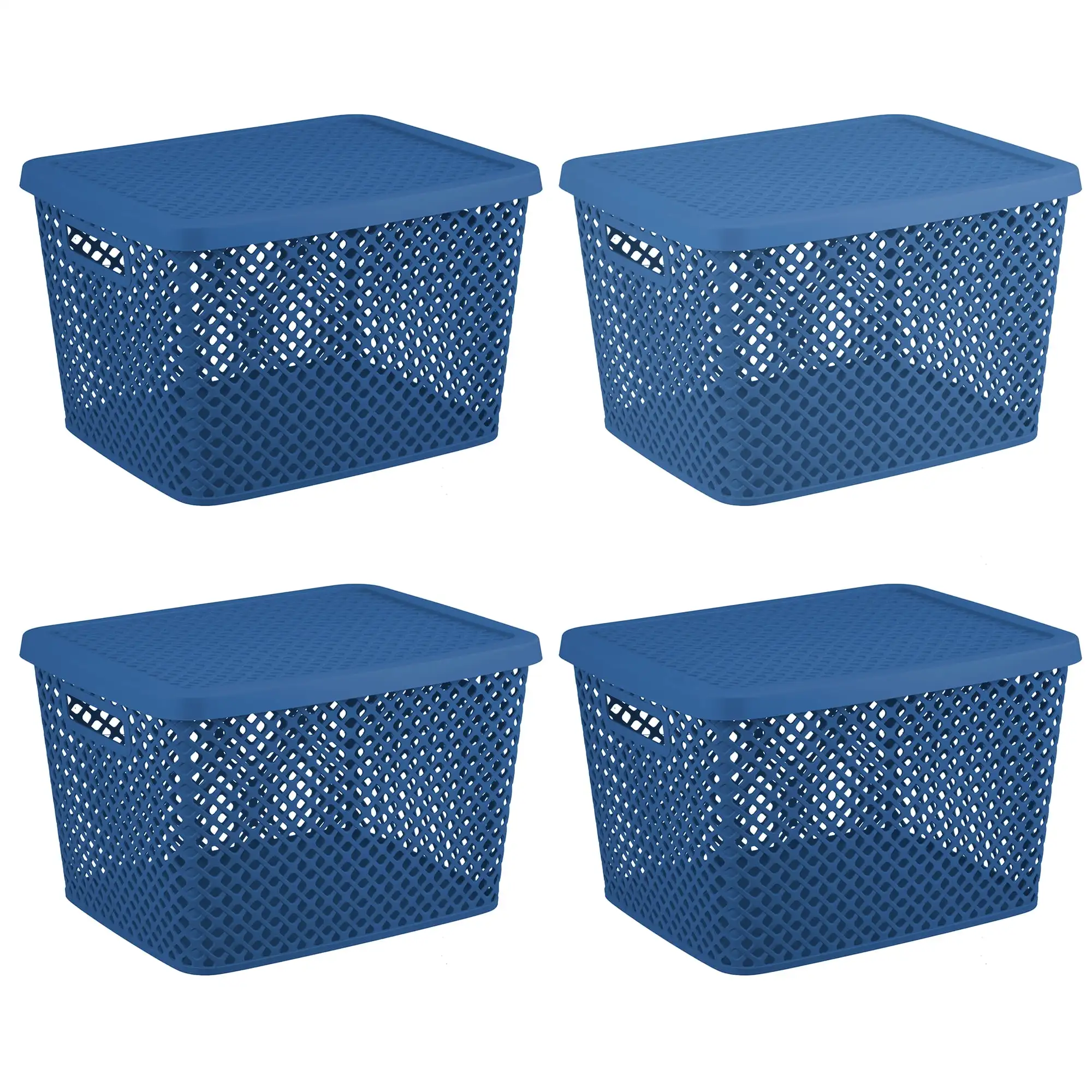 

Extra Large Decorative Plastic Storage Basket w/Lid, Blue