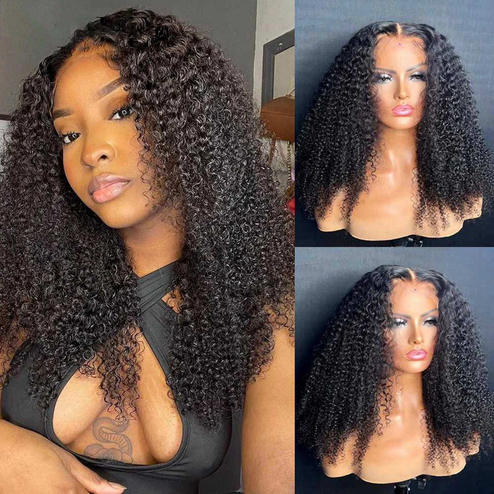 

Natural Black Soft 26Inch Long Kinky Cruly 180Density Lace Front Wig for Women BabyHair Glueless Preplucked Daily Heat Resistant