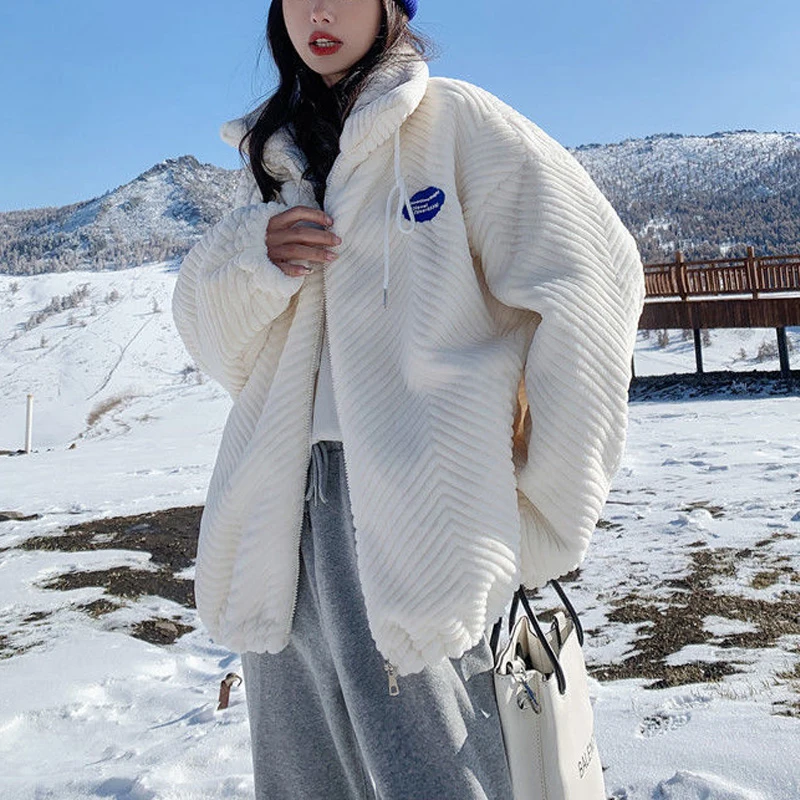 Korean Fashion Faux Rabbit Fur Coat Winter Jacket for Women 2022 Lady Thicken Warm Loose Coat Outwear