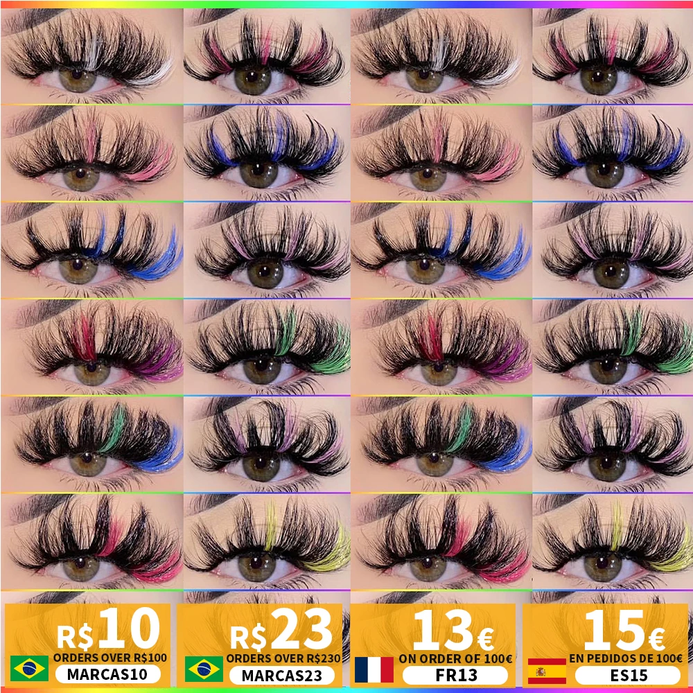 Ed Lashes Bulk Wholesale White Blue Green Red 3d Fluffy Mink Lashes Natural False Colorful Eyelashes Box Package Makeup