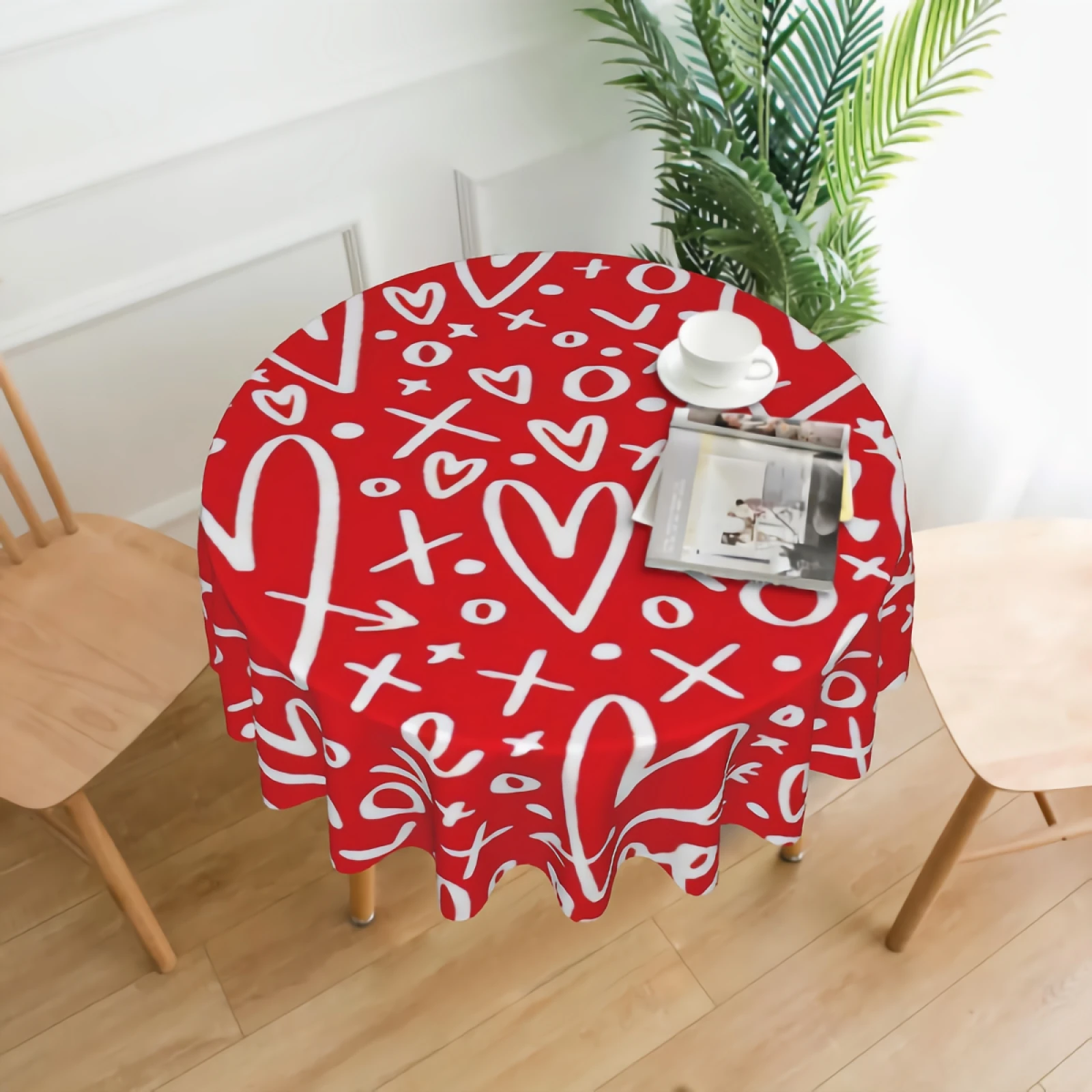 

Круглая скатерть на День святого Валентина, водонепроницаемая скатерть с красными и белыми сердечками, Декоративная скатерть без морщин, ч...