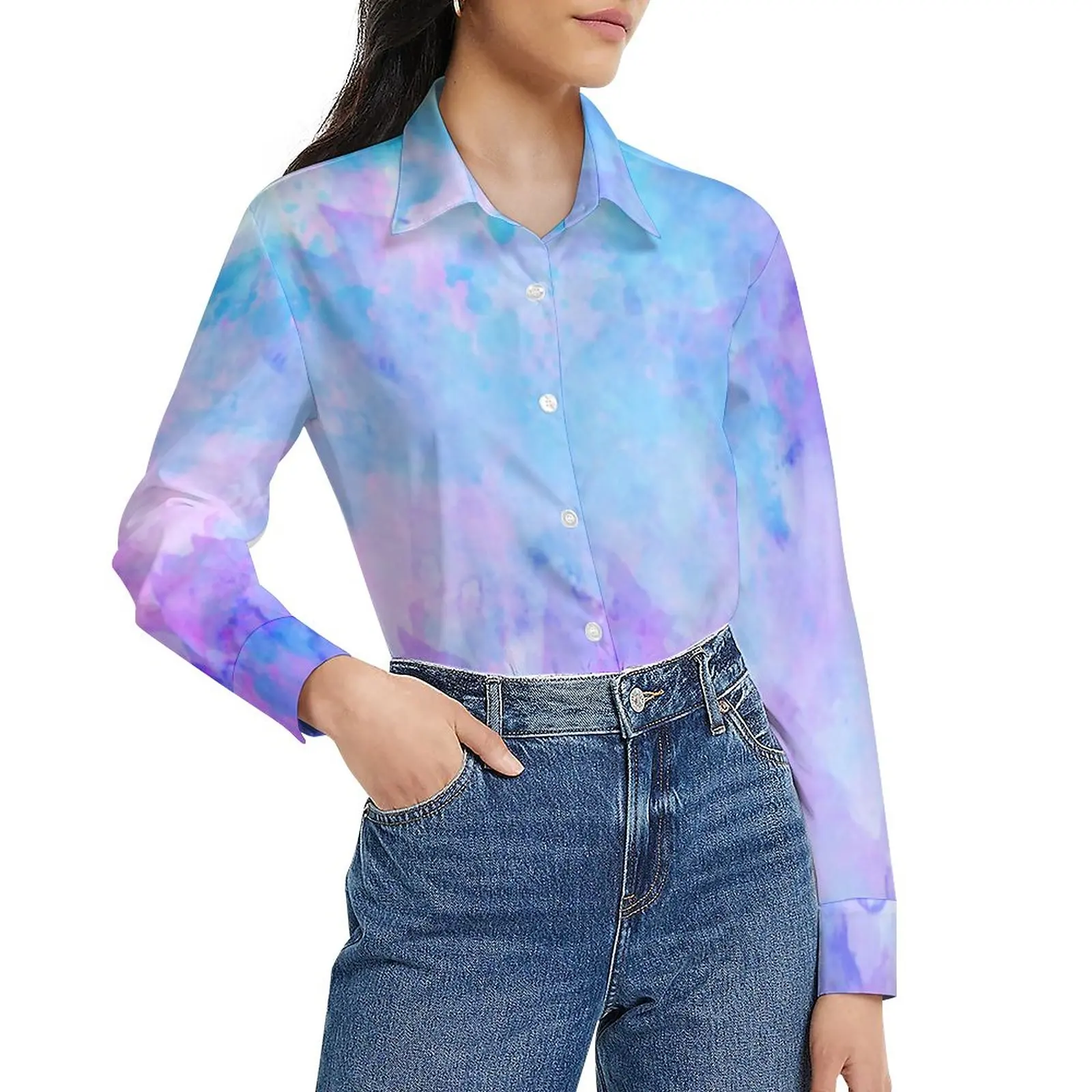 

Женская летняя блузка с длинным рукавом и эффектом брызг