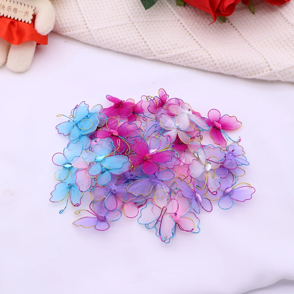 

50PCS Mixed Color Butterflies Butterflies for Crafts Butterflies Party Decorations Organza Butterflies