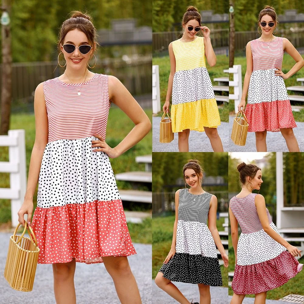

Dresses For Women 2022 Polka Dot Stitching Vestidos Dress Платье Женское Robe
