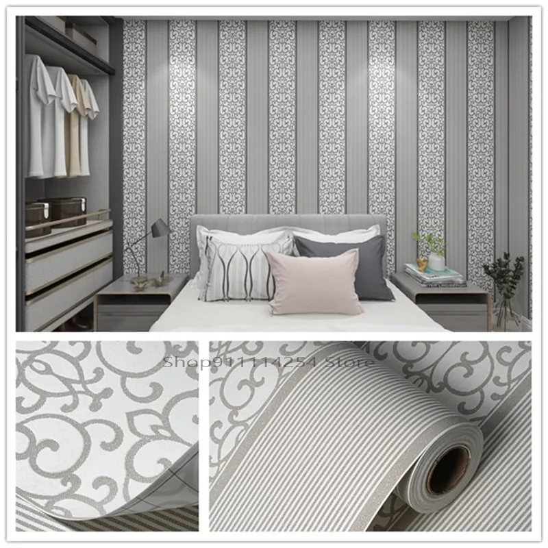 

3D Damask Flocking Non woven Wallpaper European Style self adhesive wallpaper For Home Decoration Living Room Bedroom Wall Decor