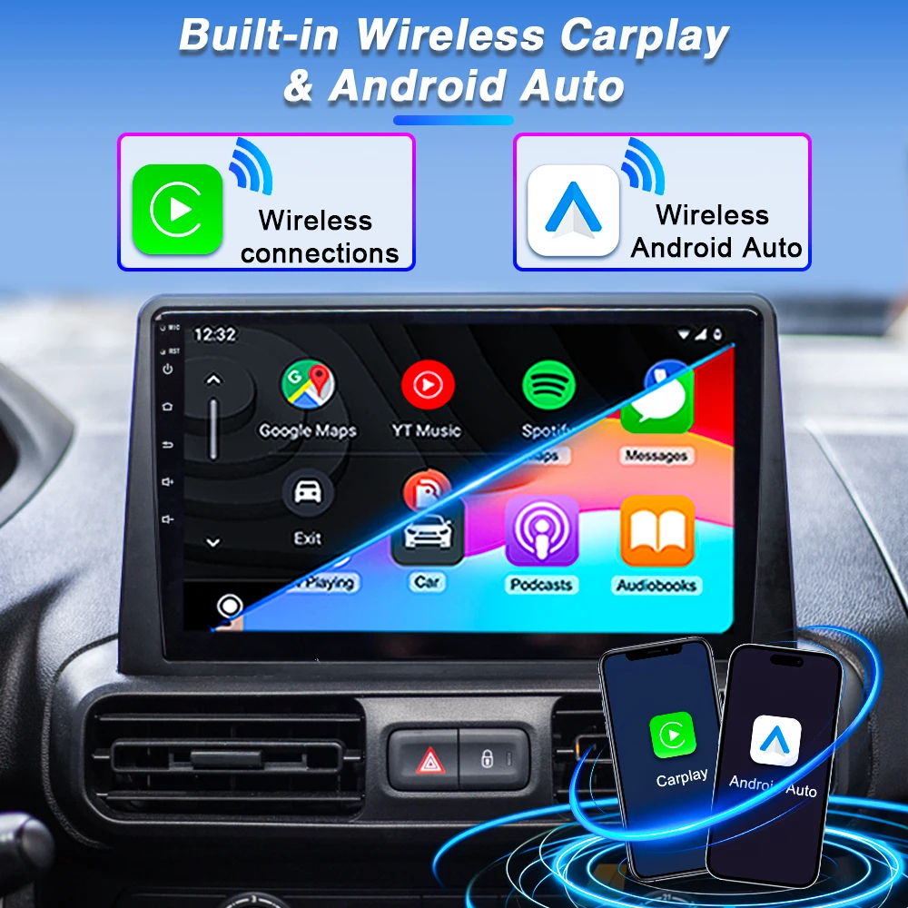 Фото Автомагнитола Android 16 с CarPlay для Citroen Berlingo 2019, Peugeot Partner Rifter 2020, Opel Combo, мультимедиа, видео, Wi-Fi №1