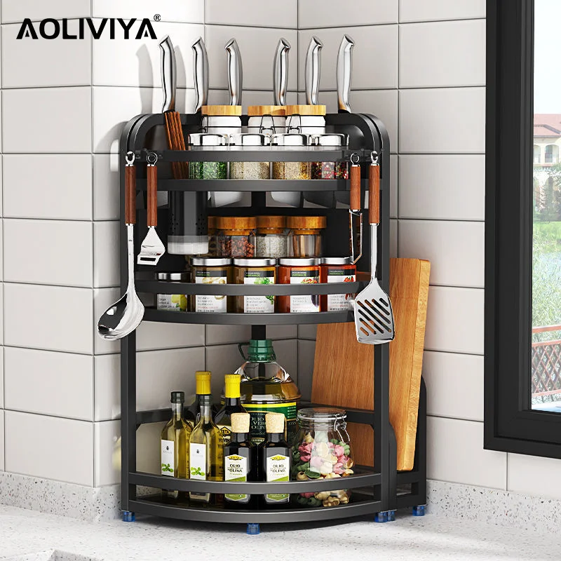 

AOLIVIYA Kitchen Storage Rack Condiment Seasoning Bottle Rack Corner Corner Wall Hanging Knife Rack Countertop Organizer