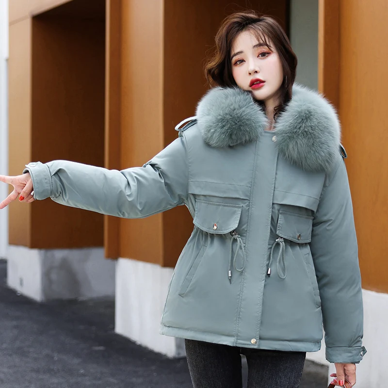 

Beardon Women's Winter Jacket 2022 New Parka Stand Casual Loose Thickening Warm Large Fur Collar Plush Lining Cotton Coat