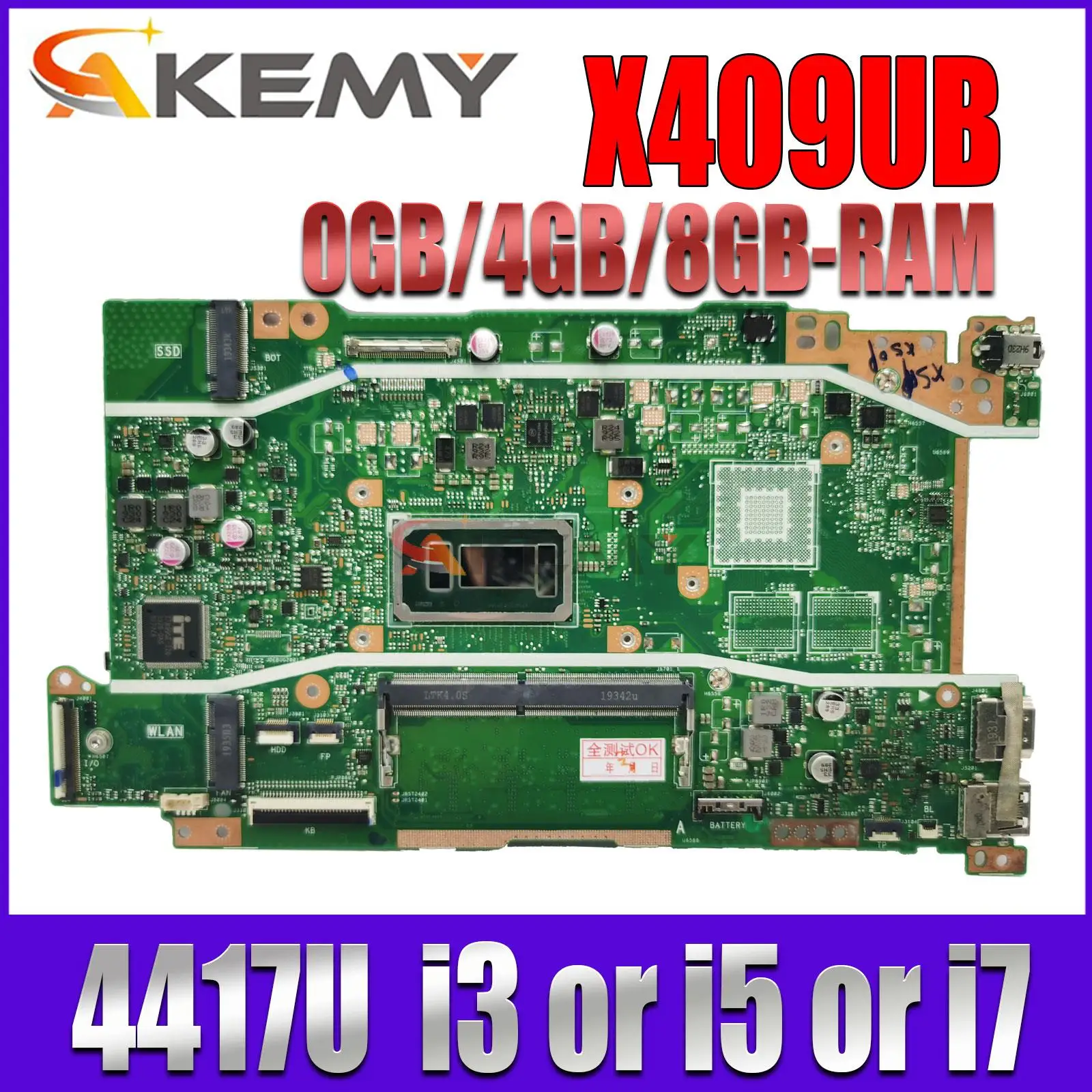 

Mainboard X409UB X409UA X509UA X509UB A409U A509U F409U F509U X409UJ X509UJ Laptop Motherboard i3 i5 i7 4GB/RAM UMA