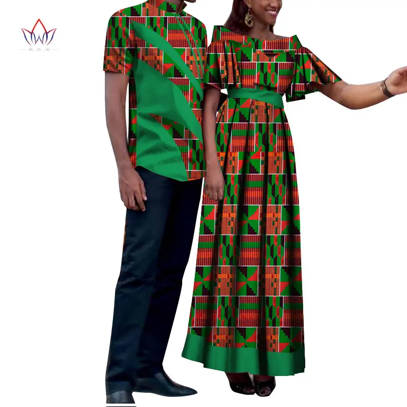 BintaRealWax Africa Clothes for Couple Dashiki Elegant Women Dresses and Men Shirts Cotton Wax Material African Clothing WYQ708