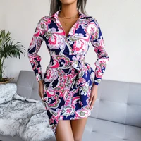 sexy bandage shirt dress women floral print long sleeve irregular mini dress casual summer dresses for women 2022 robe femme %c3%a9t%c3%a9