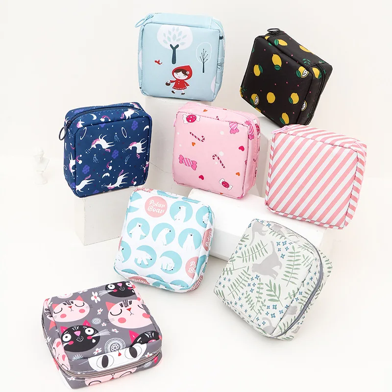 

Cute Women Portable Sanitary Pads Storage Bag Tampon Pouch Napkin Cosmetic Bags Organizer Ladies Makeup Bag Girl Hygiene Pad Bag