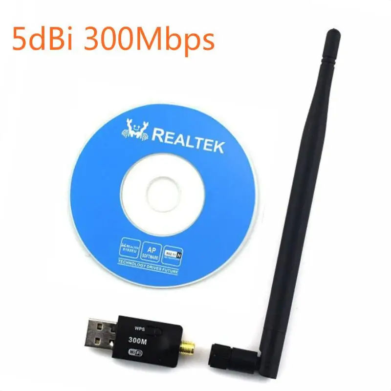 

300Mbps 5dBi USB WiFi Adapter Mini Dongle External Wireless LAN Network Card 2.4GHz 802.11n/g/b for PC Computer for Win 7 8 10