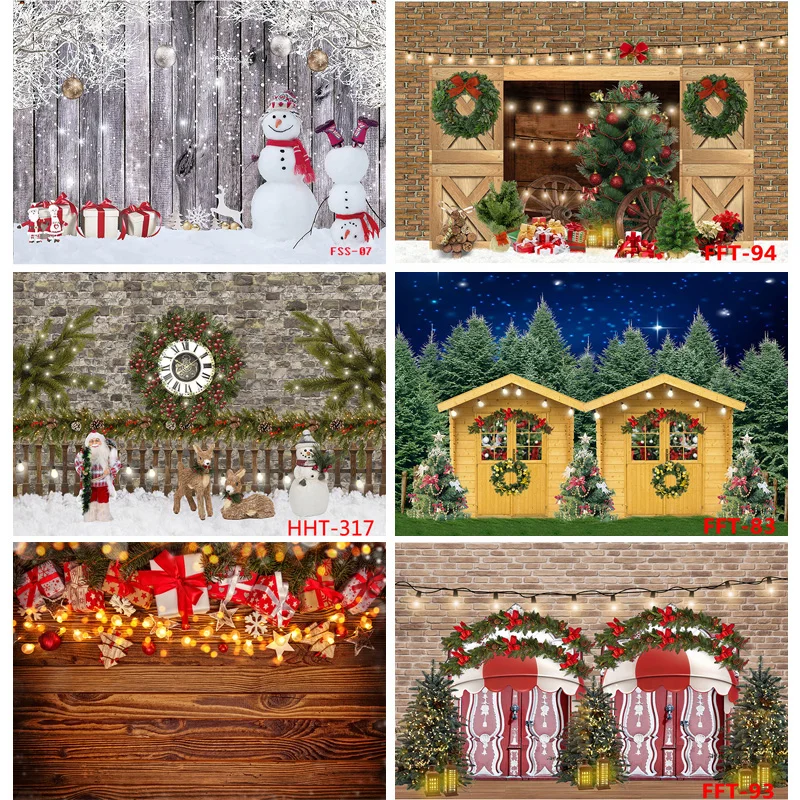 

Vinyl Christmas Day Photography Backdrops Snowman and Pine Trees Forest Garland Theme Photo Studio Background 32928 FSS-114