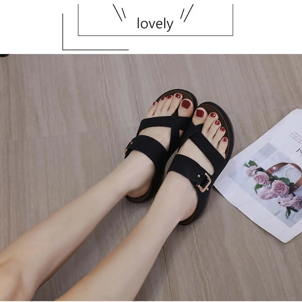 Casual Simple Buckle Sandals Large Size Clip Toe Slippers For Daily Wear