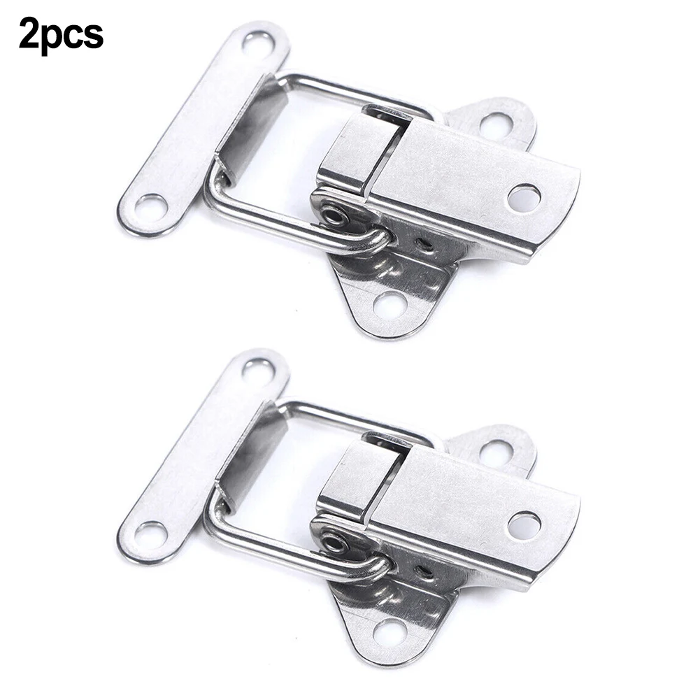 

2pcs Spring Locking Latch Hasps Stainless Steel Suitcase Toggle Catch Clasp Box Loaded Hinges Furniture Hardware Accessories