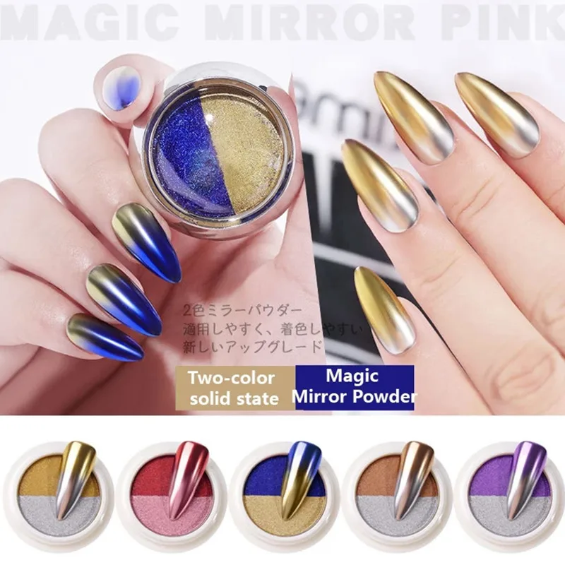 

2 colors/Box Solid Magic Mirror Effect Nail Powder Nail Glitter Laser Pigment Manicure Metallic Gradient DIY Nails Decoration #6