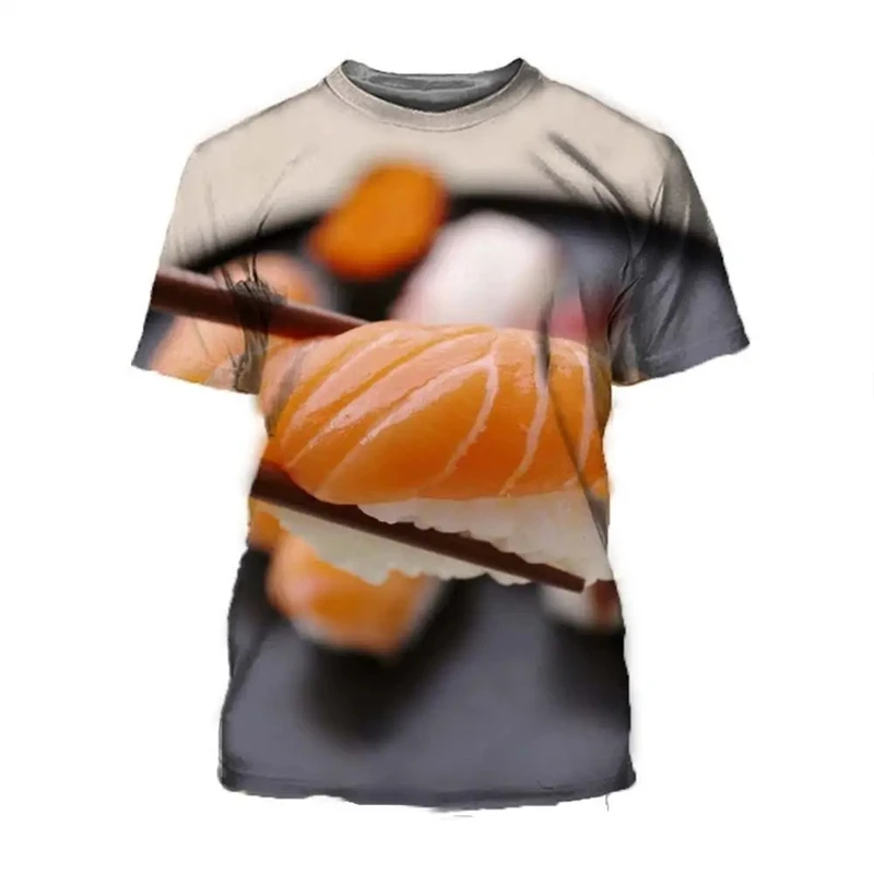 Food Sushi 3d Printed T-shirt For Men Harajuku Round Neck Short Sleeves Tee Shirt Street Summer Leisure Clothing Trend Tees Top