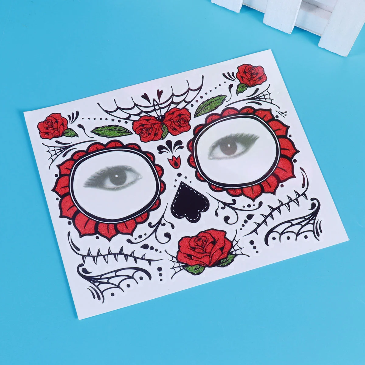 

Face Tattoostemporary Stickerdaythe Dead Skeletonstickers Waterproof Floral Rose Red Tattos Facialfull Makeup Cosplay Costume