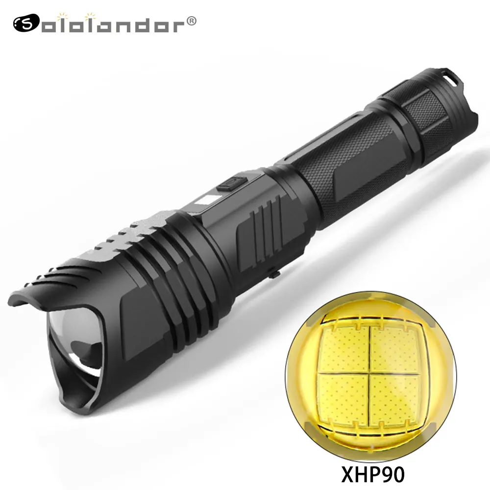 New XHP90/XHP70/XHP50 Zoom Flashlight Rechargeable With Safety Hammer LCD Screen Large Wide-angle Lens Strong Light Flashlights