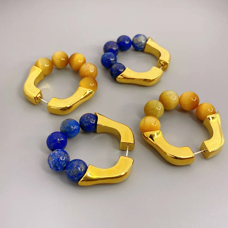 

European new beaded lapis stone women's classic c-shsape vintage fine eardrop