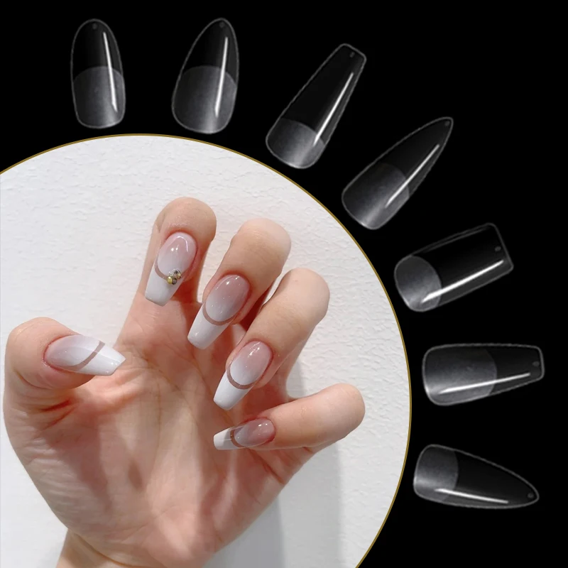 

240pcs Press on False Nail Coffin Semi-Frosted Full Cover Short Nail Gel X Fake Nails Tips Extension System Capsule Art Tools