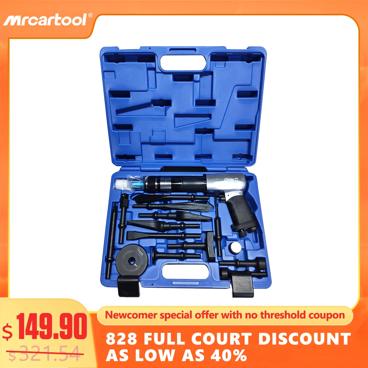 16Pcs Powerful Handle Straight Type Air Chisel Pneumatic Hammer Shovel Tool Set Multifunctional Air Hammer Car Repair Tools