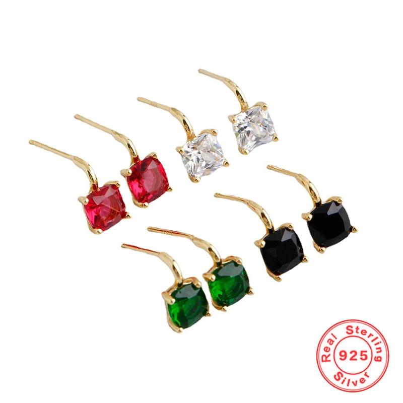 

European and American Color Zircon 925 Sterling Silver Stud Earrings for Women Gold Light Luxury High-end Fashion Earrings