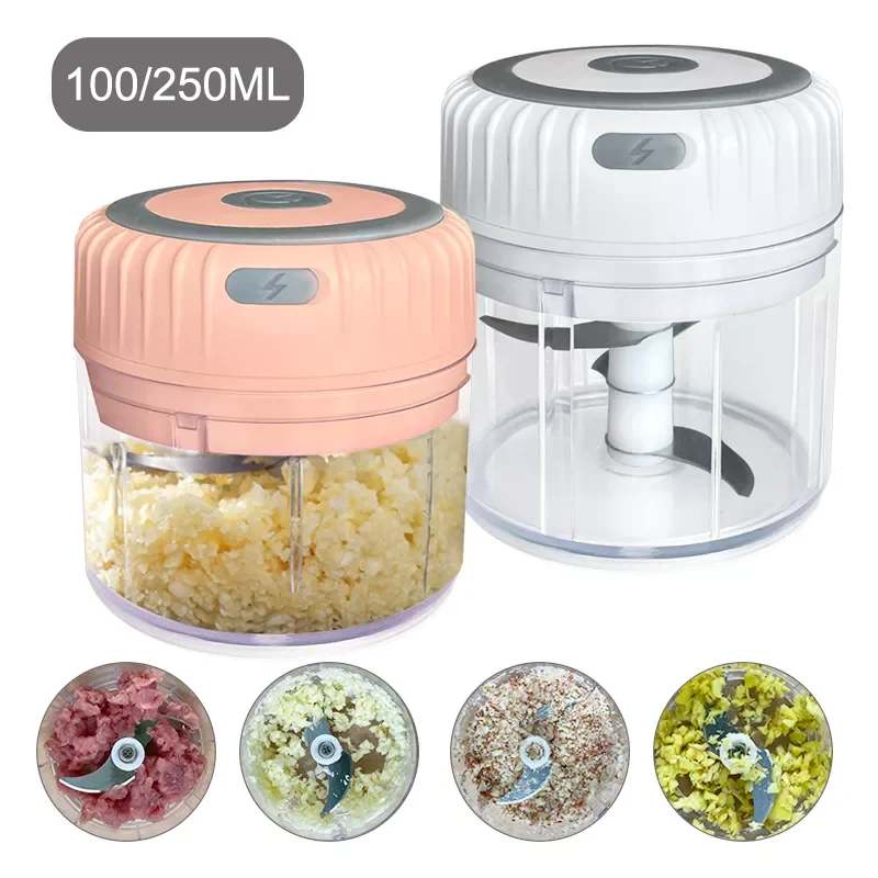 

100/250mL Mini Garlic Chopper Ginger Masher Machine Chili Vegetable Crusher Kitchen Tool Sturdy Durable USB Charging