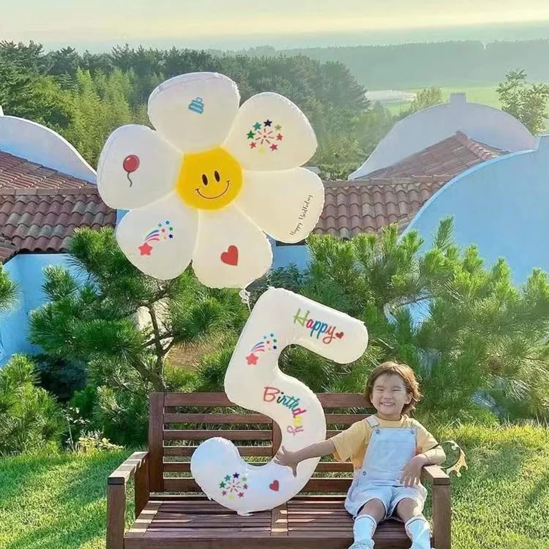 32 дюйма огромный белый фольгированный номер Маргаритка цветок ранний день