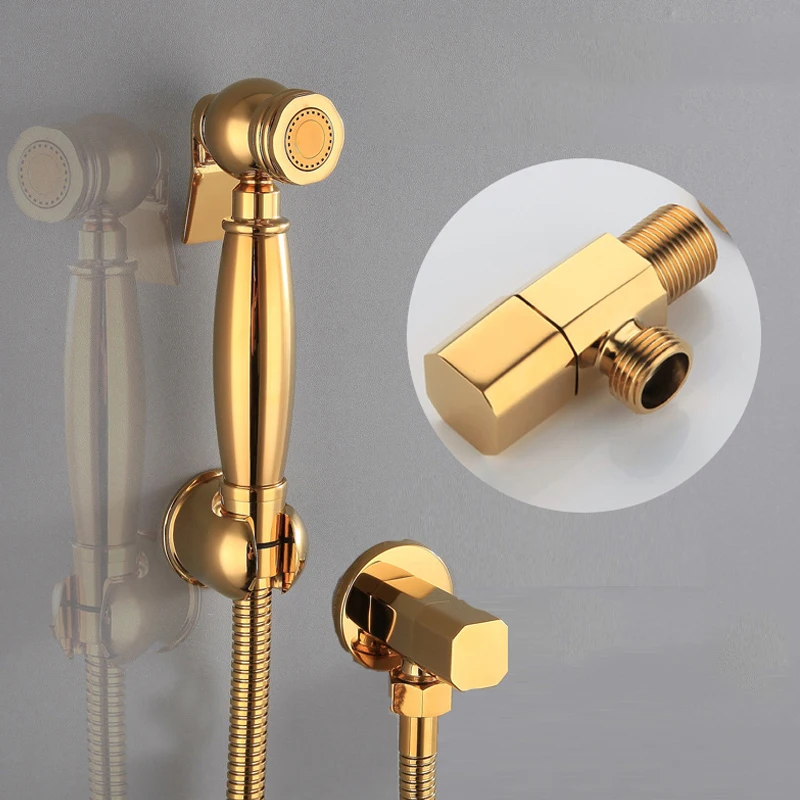 

Solid Brass Gold Bidet Sprayer Set Hand Held Hygienic Shower Tap Wall Mounted Toilet Spray Gun Bathroom Bidet Faucet Set