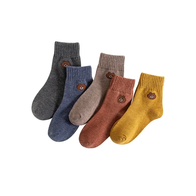

5 Pairs Baby Boys Winter Socks Cartoon Bear Kids Spring Autumn Cotton Breathable Keep Warm Floor Anti-skid Girls Socks