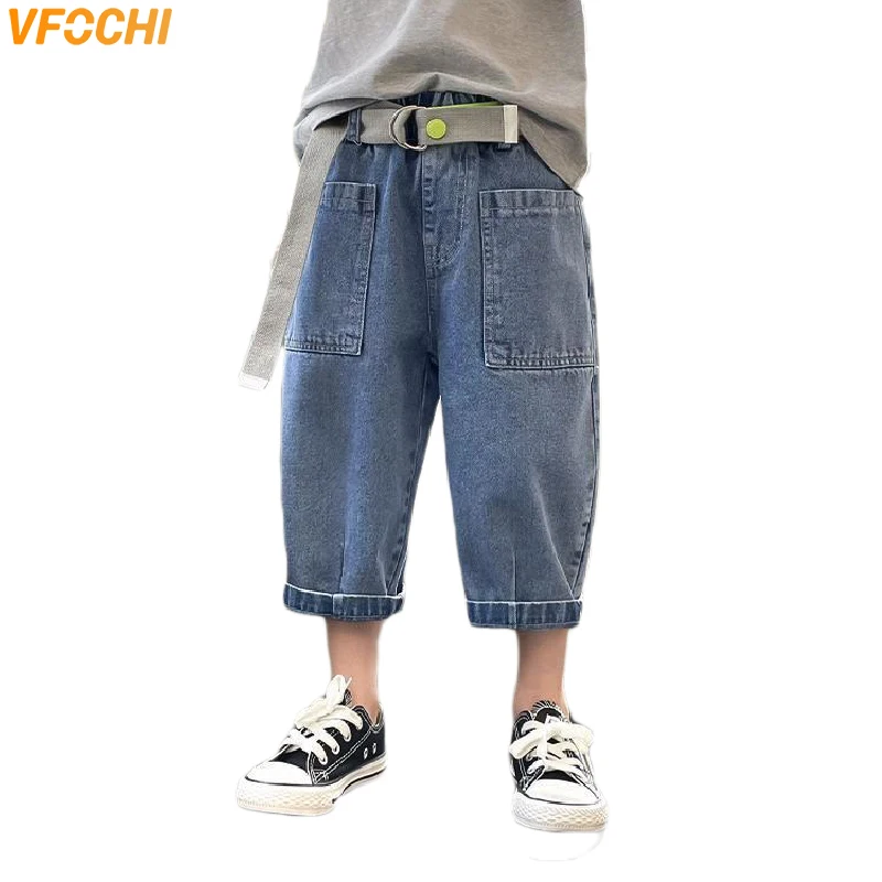 

VFOCHI Boys Denim Shorts with Belt 4-14Y Kids Trousers Summer Children Clothes Casual Teenager Cropped Pants Boys Jeans Shorts