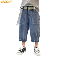 vfochi boys denim shorts with belt 4 14y kids trousers summer children clothes casual teenager cropped pants boys jeans shorts