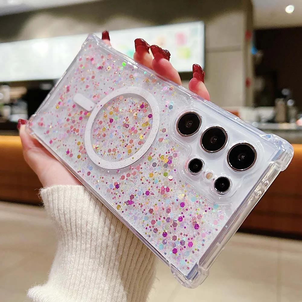 Прозрачный чехол Magsafe для Samsung Galaxy S24 S23 Plus противоударный мягкий магнитный с