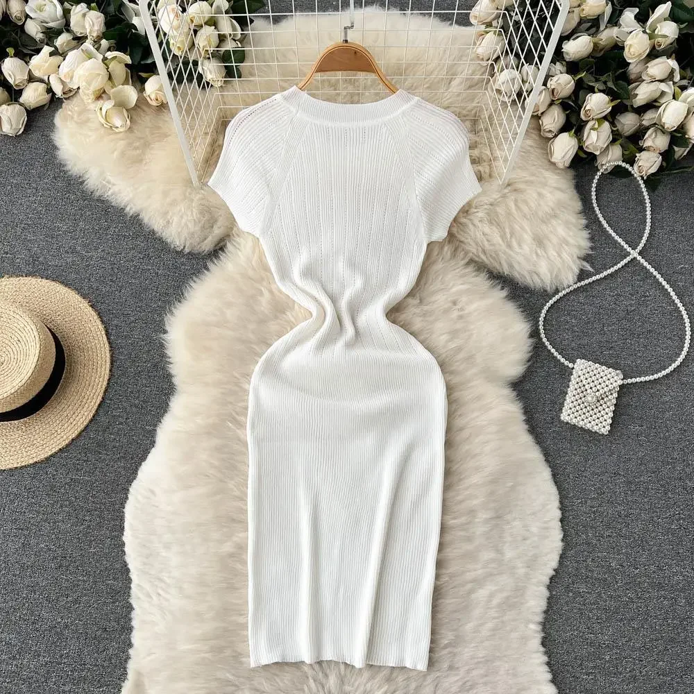 Утягивающее трикотажное платье с короткими рукавами летняя женская одежда