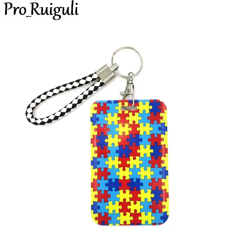 

Autism Pattern Card Holder Women Men Business Lanyard Badge Card Case Women Card Cover Lanyard ID Name Card Holder Bags