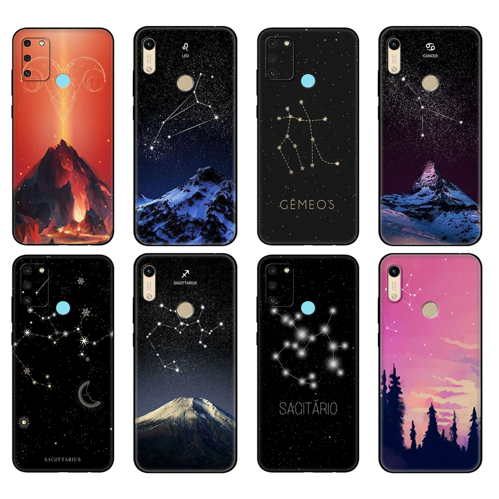 

Черный чехол ТПУ для Honor 8a Prime 8s 9 10X Lite 9A 9C 9X Premium Pro 9S Чехол 12 созвездия Зодиака Знаки сделай сам
