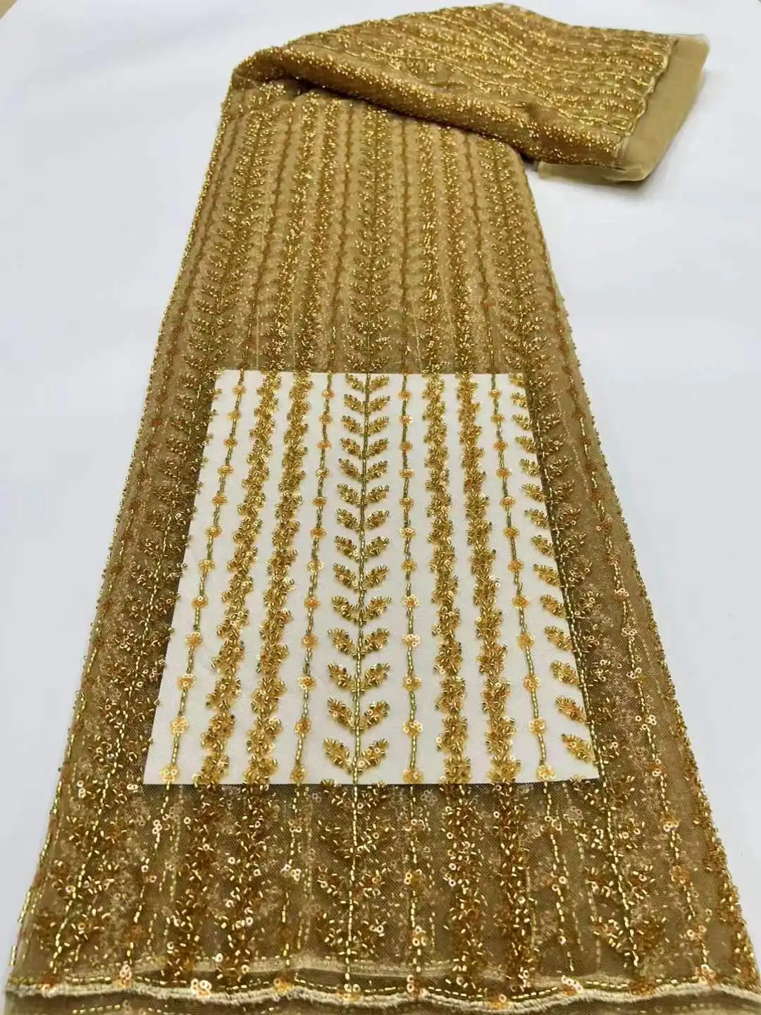 5 ярдов изысканная африканская кружевная ткань с бисером 2023 Высококачественная